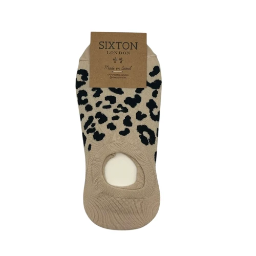 Sixton Leopard Trainer Socks ~ Cream