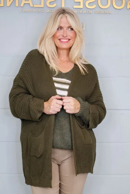 Cable Knit Pocket Cardigan ~ Khaki