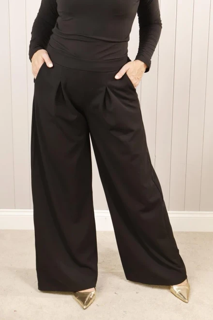 Pleat Front Wide Leg Trousers ~ Black