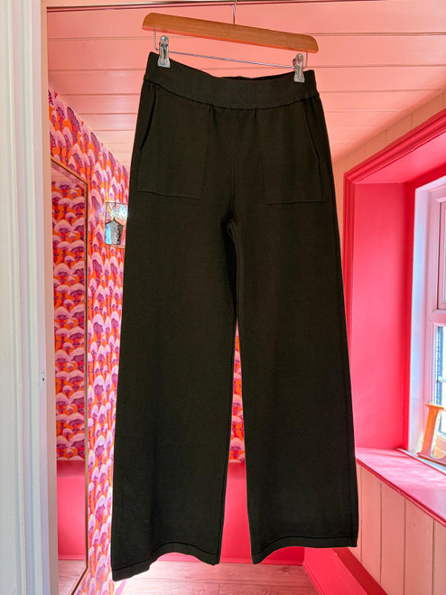 Side Pocket Wide Leg Knitted Trousers ~ Khaki