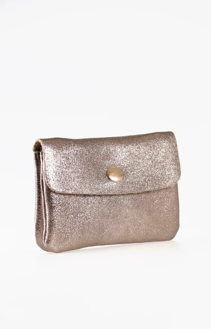 Metallic Small Italian a leather Coin Purse ~ Champagne