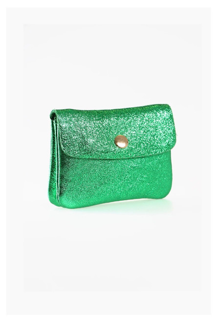 Metallic Small Italian a leather Coin Purse ~ Green