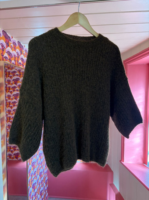 Wool Half Sleeve Jumper ~ Chocolate