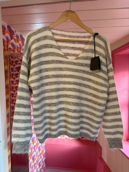 Wool Blend Striped Jumper ~ Beige