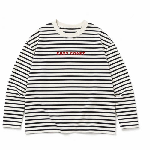 Cozy Coast ~ White and Navy Striped Top