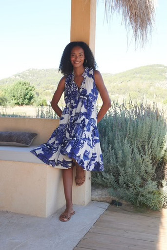 strapless open back dress The Lucetta Dress in Denim Blue Windsor 10 / Denim Blue Windsor main image 0