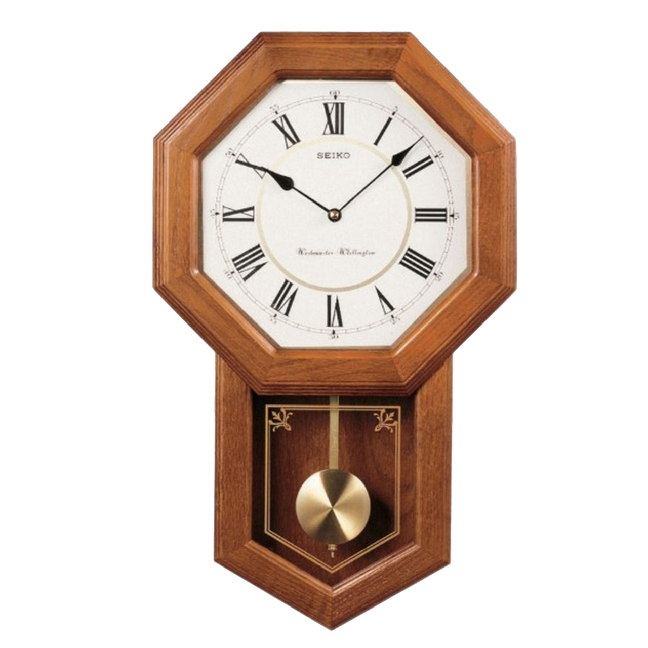 Seiko QXH110BLH Light Oak Schoolhouse Pendulum and Chime Wall Clock