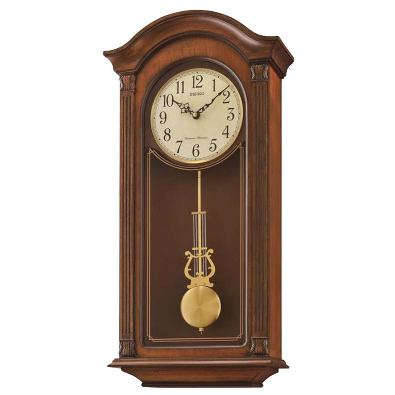 Seiko Qxh066blh Gold Tone And Arched Pendulum And Chime Wall Clock