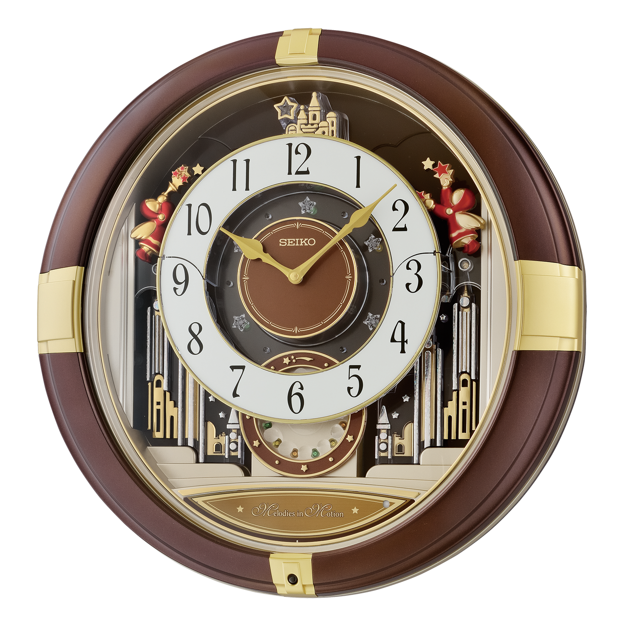 QXM613BRH Melodies In Motion Clock, Brown - Seiko Clocks