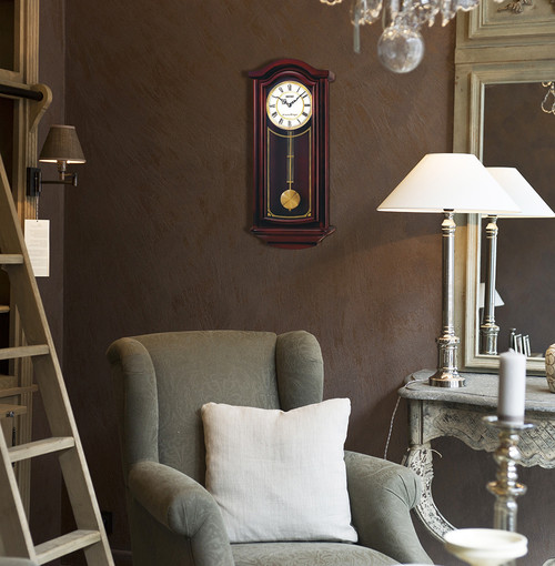 テラコ1066 Seiko QXH008BLH Mahogany Wall Clock with Pendulum and Chime