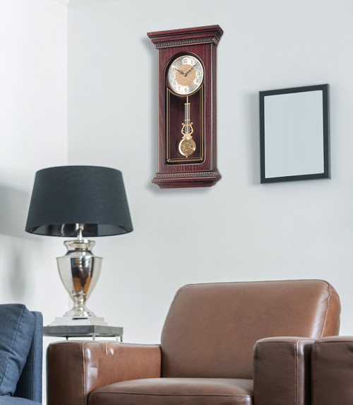 Seiko QXH008BLH Mahogany Wall Clock with Pendulum and Chime