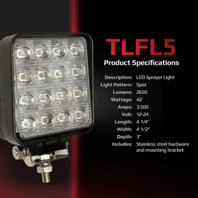 12V Tiger Lights LED Blue Work Light 3.5 Amps, 42 Wattage, Spot Off-Road Light; TLFL5