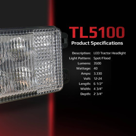 Tiger Lights LED Headlight 12V for John Deere 1025R Flood/Spot Combo Off-Road Light; TL5100