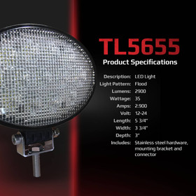 12V Tiger Lights LED Tractor & Combine w/Connector for Bobcat 5600 Flood Offroad Light TL5655