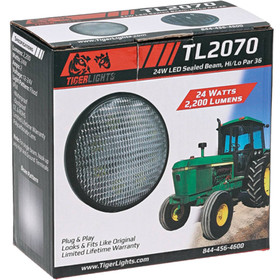 Tiger Lights 24W LED Sealed Round Hi/Lo Beam for John Deere 2755, 2940, 2950 RE19082; TL2070