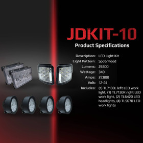 LED Light Kit For John Deere 6120, 6120L, 6215, 6220, 6220L, 6230; JDKIT-10