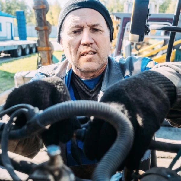 Man inspecting tractor engine