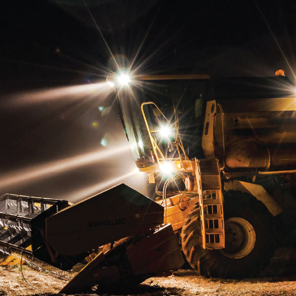 Tractor lights at night