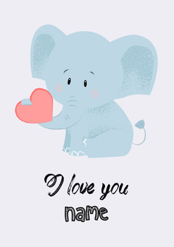 Rm86 I Love You Elephant Personalised Valentines Card  Card Rm86 I Love You Elephant Personalised Valentines Card  Card