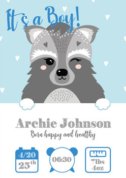Baby Announcement It's A Boy Date, Time, Weight Birthday Card Baby Announcement It's A Boy Date, Time, Weight Birthday Card