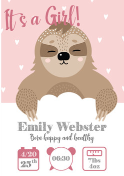 Baby Announcement It's A Girl Date, Time, Weight Birthday Card