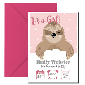 Baby Announcement It's A Girl Date, Time, Weight Birthday Card Baby Announcement It's A Girl Date, Time, Weight Birthday Card