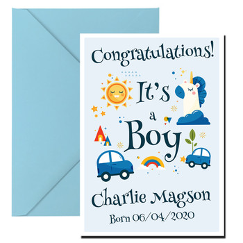 Congratulations Its A Boy Baby Name And Date Of Birth Birthday Card Congratulations Its A Boy Baby Name And Date Of Birth Birthday Card