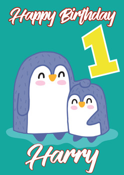 1st Birthday Penguin Holding Birthday Card 1st Birthday Penguin Holding Birthday Card