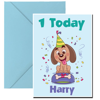 Cheerful Puppy Celebrating Birtday Birthday Card