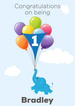 Elephant Flying With Balloon Birthday Card Elephant Flying With Balloon Birthday Card