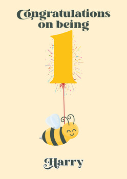 Flying Bee On His First Birthday Birthday Card Flying Bee On His First Birthday Birthday Card