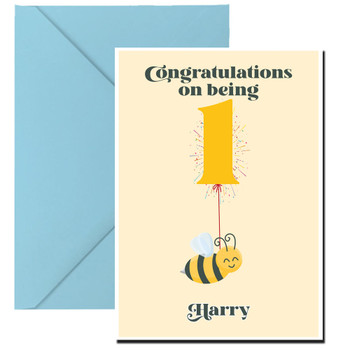 Flying Bee On His First Birthday Birthday Card Flying Bee On His First Birthday Birthday Card
