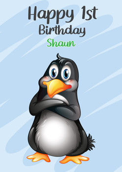 Happy 1st Birtday With Penguin Birthday Card Happy 1st Birtday With Penguin Birthday Card