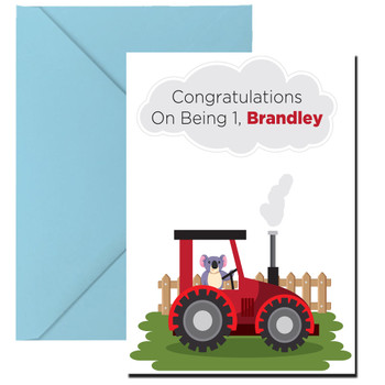 Puppy With Tractor Birthday Card