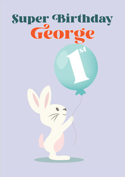 Rabbit Flying Balloon Birthday Card Rabbit Flying Balloon Birthday Card