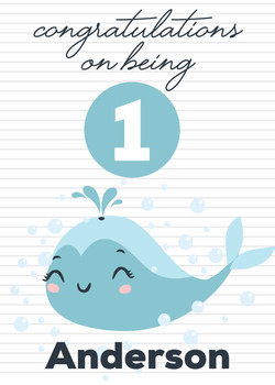 Whale With Age One Birthday Card