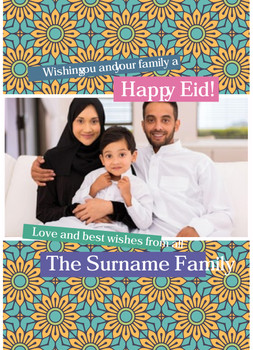 Rm09 Eid - Blue Flowers Photo  Birthday Card Rm09 Eid - Blue Flowers Photo  Birthday Card