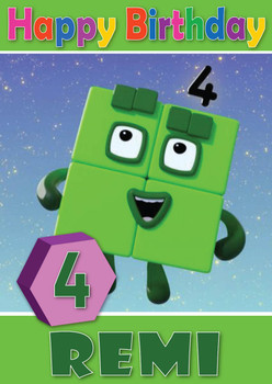 Number Blocks 4 Kidshows Birthday Card