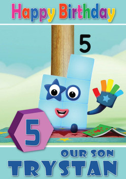 Number Blocks 5 Kidshows Birthday Card