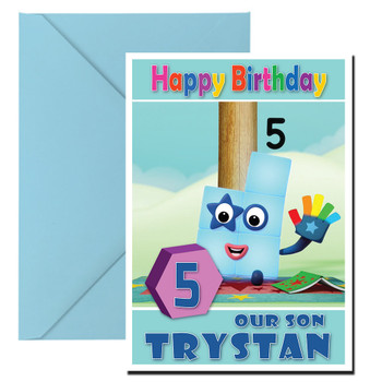 Number Blocks 5 Kidshows Birthday Card