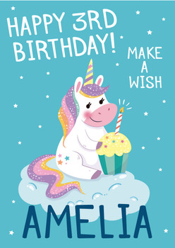Unicorn 3 Birthday Card