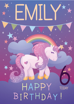 Unicorn 4 Birthday Card