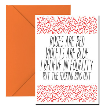 Naughty 25 Roses Are Red Violets Are Blue I Believe In Equality Put The Fucking Bins Out Birthday Card Naughty 25 Roses Are Red Violets Are Blue I Believe In Equality Put The Fucking Bins Out Birthday Card