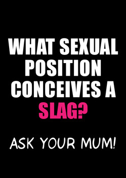 Naughty 308a What Sexual Position Conceives A Slag Ask Your Mum! Birthday Card