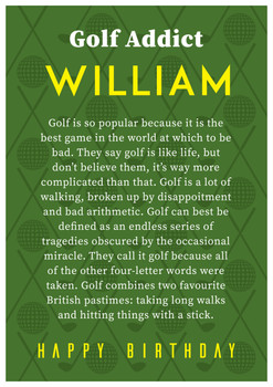 Golf Addict Birthday Card Golf Addict Birthday Card