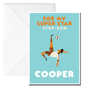 Super Star Step-Son Football Bicycle Kick Birthday Card Super Star Step-Son Football Bicycle Kick Birthday Card