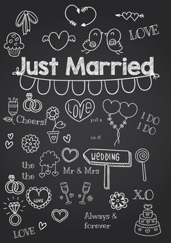 Just Married Chalkboard Sketch Birthday Card Just Married Chalkboard Sketch Birthday Card