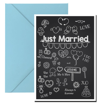 Just Married Chalkboard Sketch Birthday Card Just Married Chalkboard Sketch Birthday Card