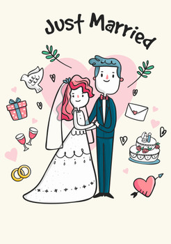 Just Married Hand Drawn Sketch Birthday Card Just Married Hand Drawn Sketch Birthday Card