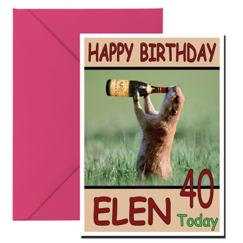 Funny Beaver Drinking From Bottle Birthday Card